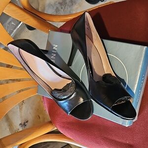 Shoes,  Nine West black, size 8. 3 1/2 inch heel, slightly worn.